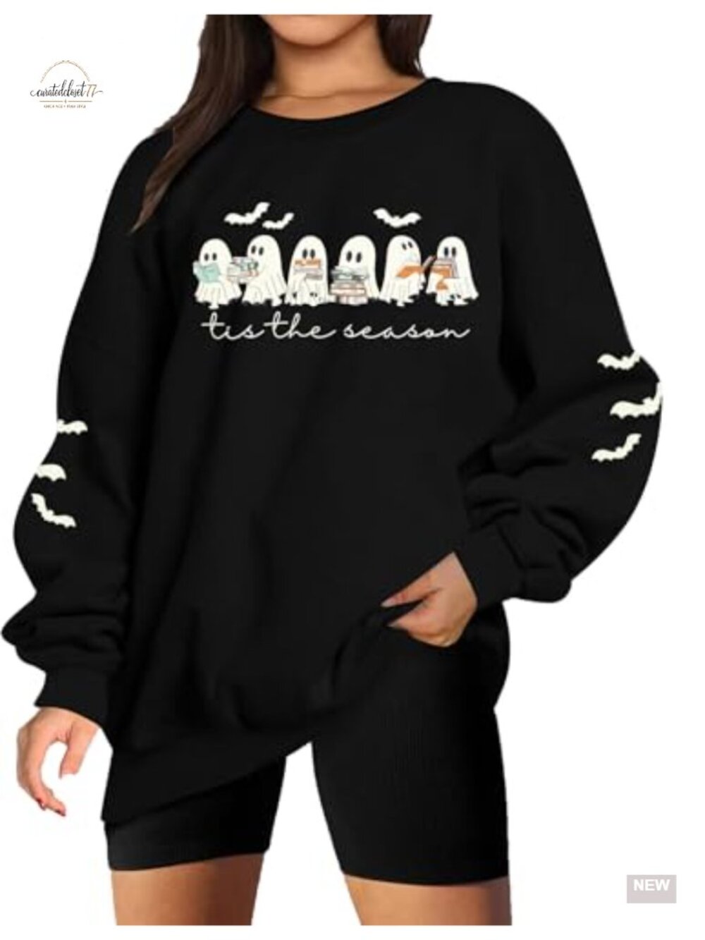 Ghost Reading Books Sweatshirt Women's Crew Neck Long Sleeve Pullover